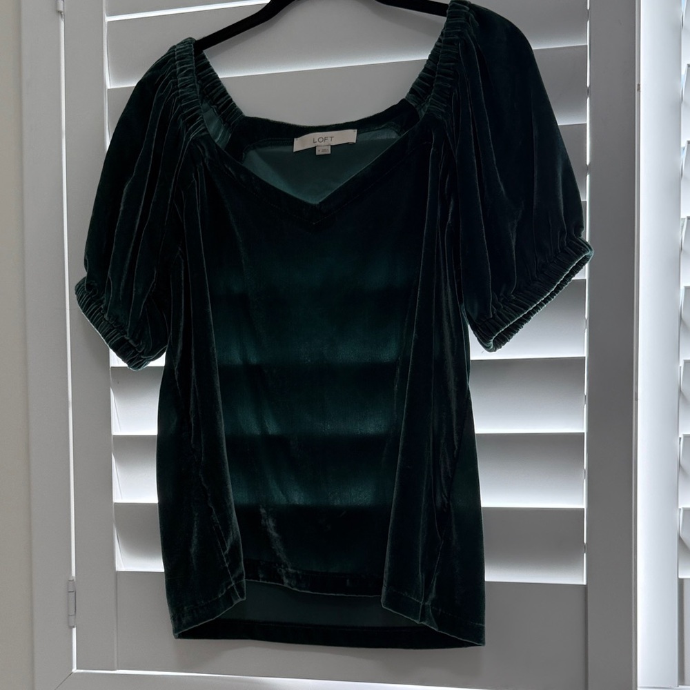 LOFT Dark Green Velvet Blouse